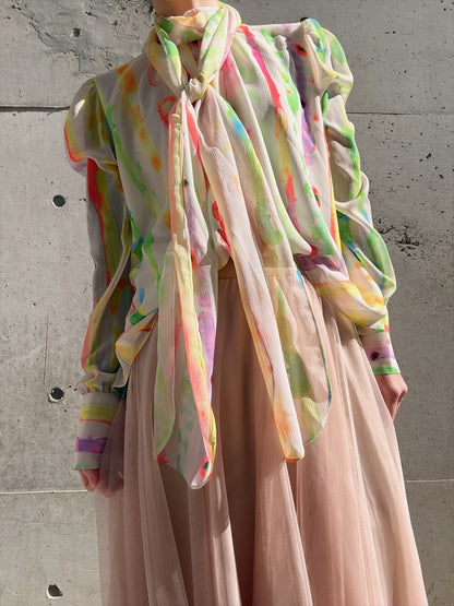 aurora paint bow tie blouse