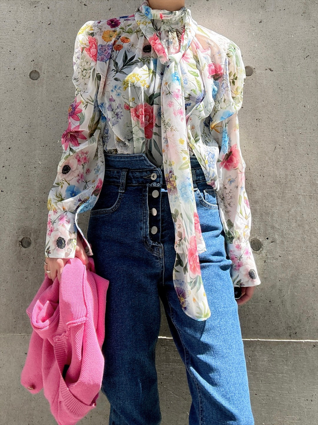 floral print bow tie blouse