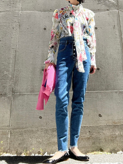 floral print bow tie blouse