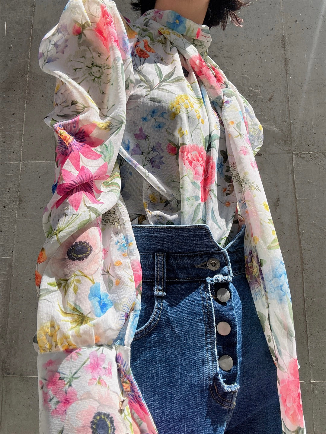 floral print bow tie blouse
