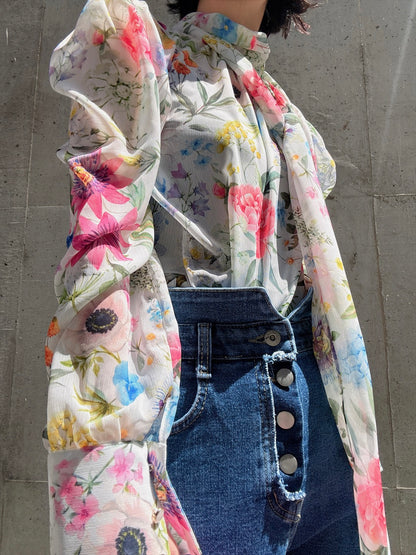 floral print bow tie blouse