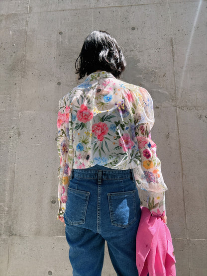 floral print bow tie blouse