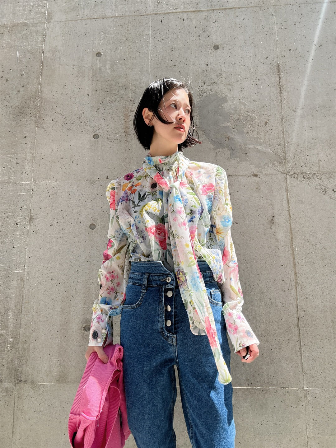 floral print bow tie blouse