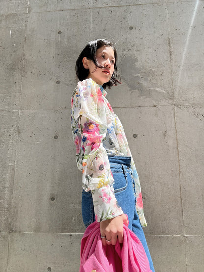 floral print bow tie blouse
