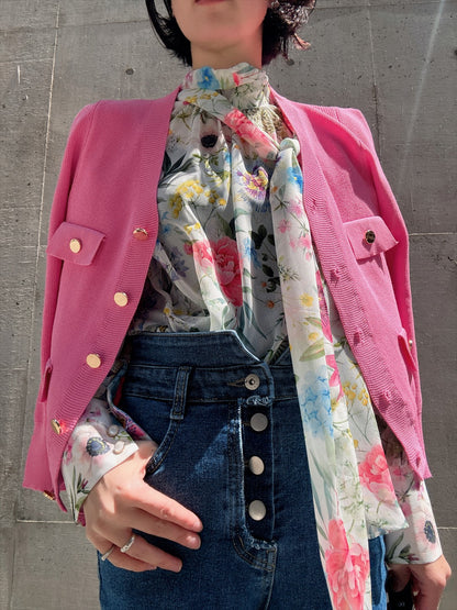 floral print bow tie blouse