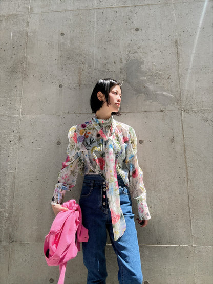 floral print bow tie blouse