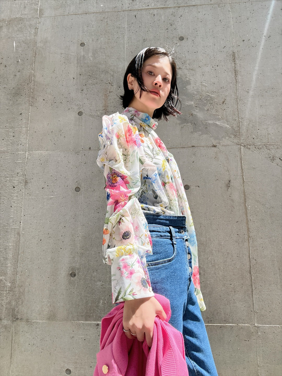 floral print bow tie blouse