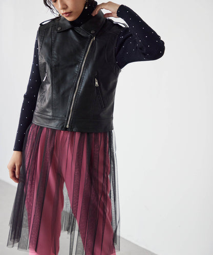 faux leather riders vest with tulle