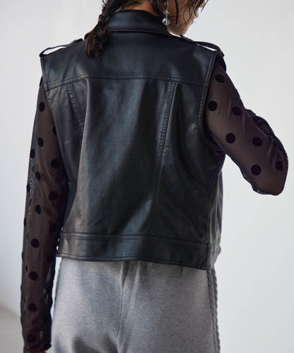 faux leather riders vest with tulle