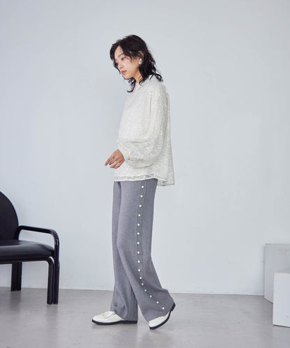 knit pants with side pearls