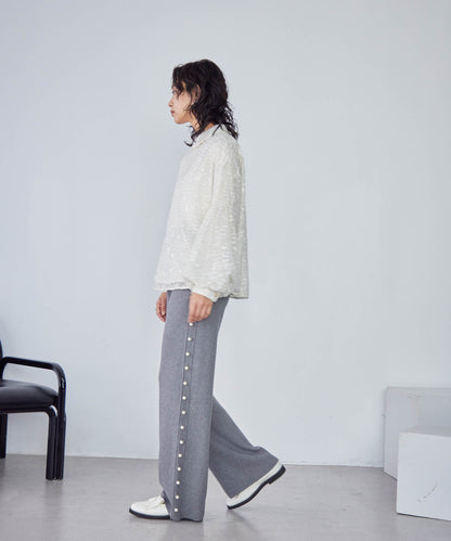 knit pants with side pearls