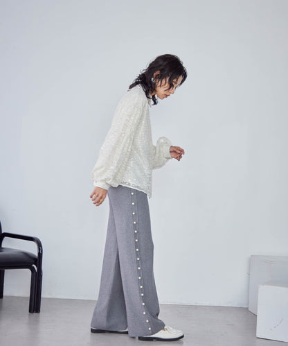 knit pants with side pearls