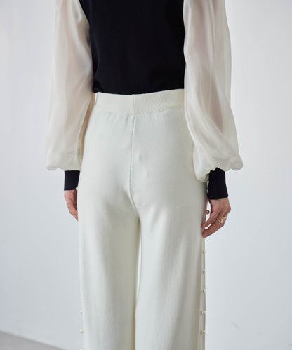 knit pants with side pearls