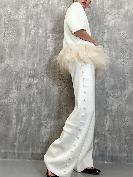 knit pants with side pearls