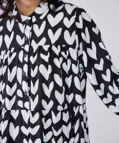 heart print tiered one piece