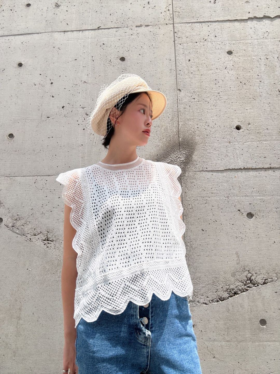 pearl tulle straw cap