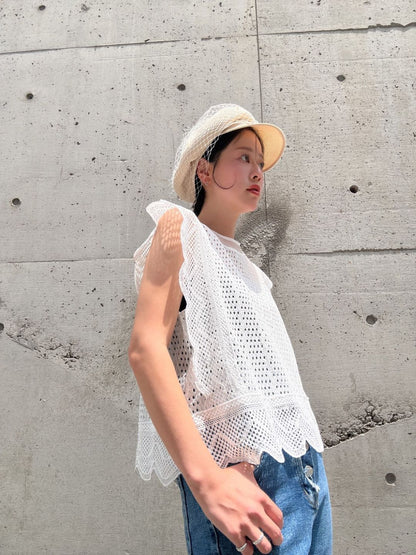 pearl tulle straw cap
