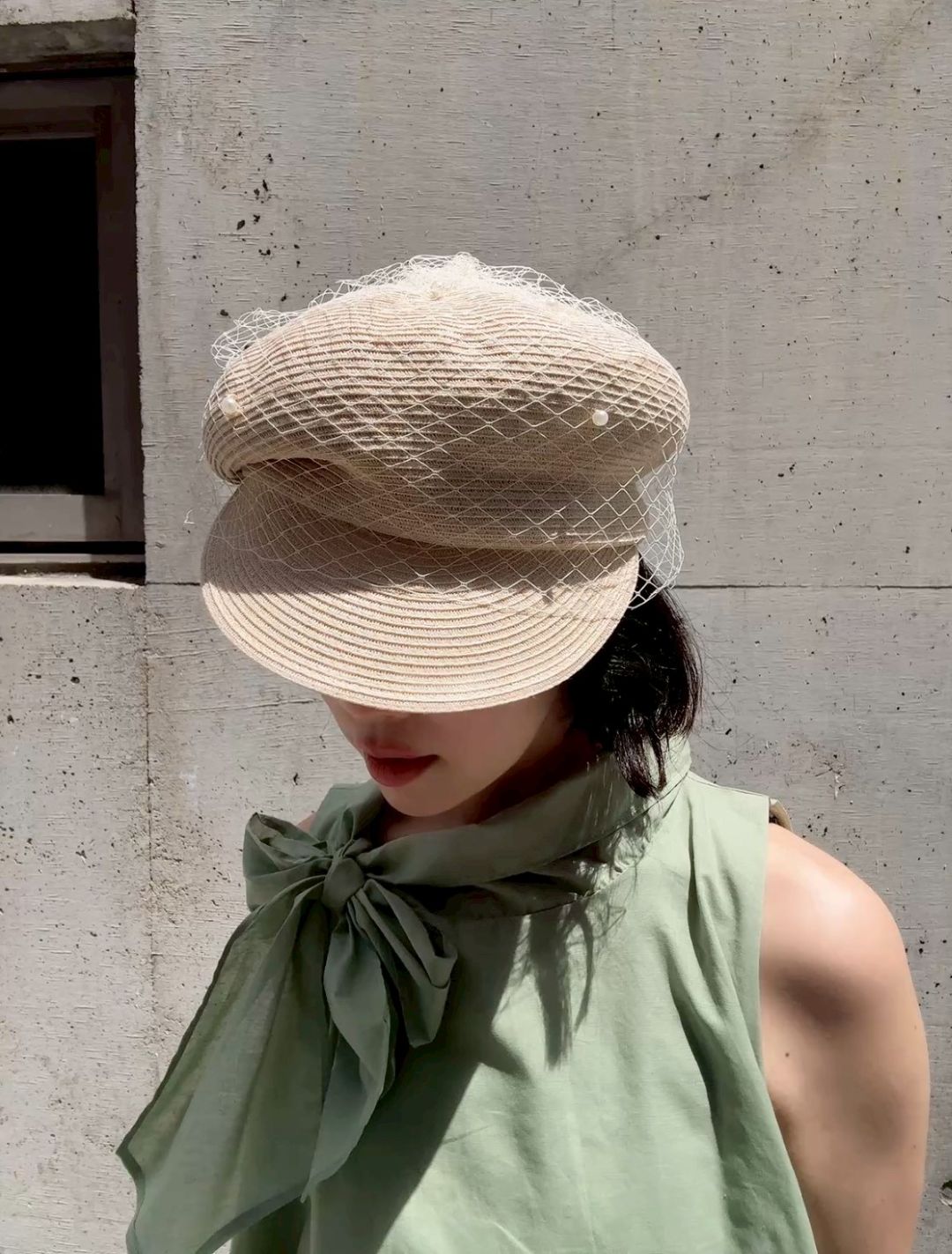 pearl tulle straw cap