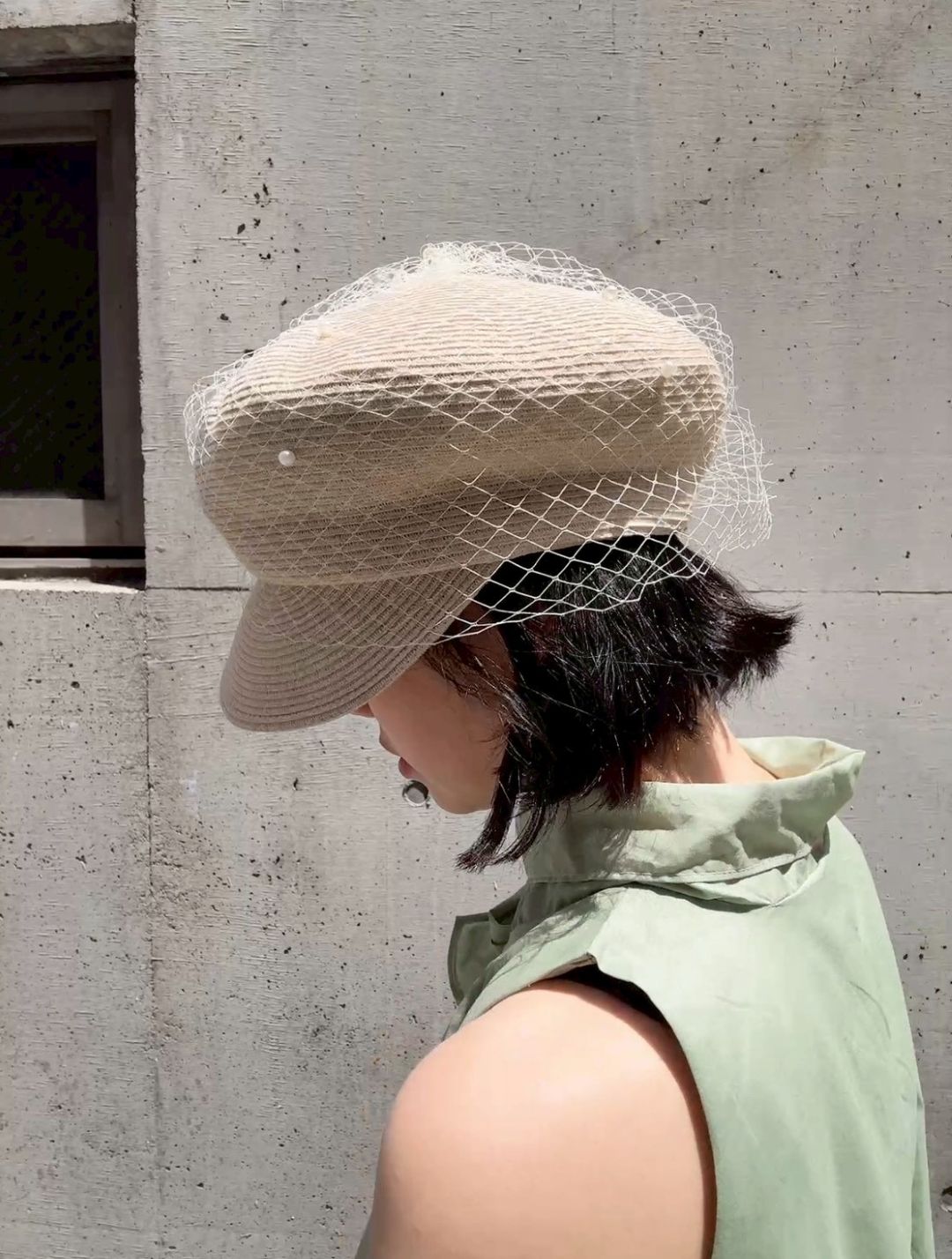 pearl tulle straw cap