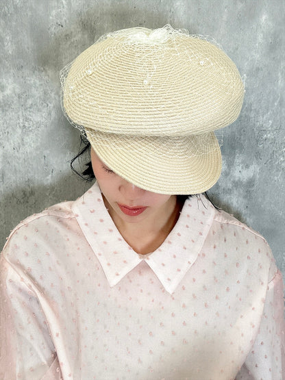 pearl tulle straw cap