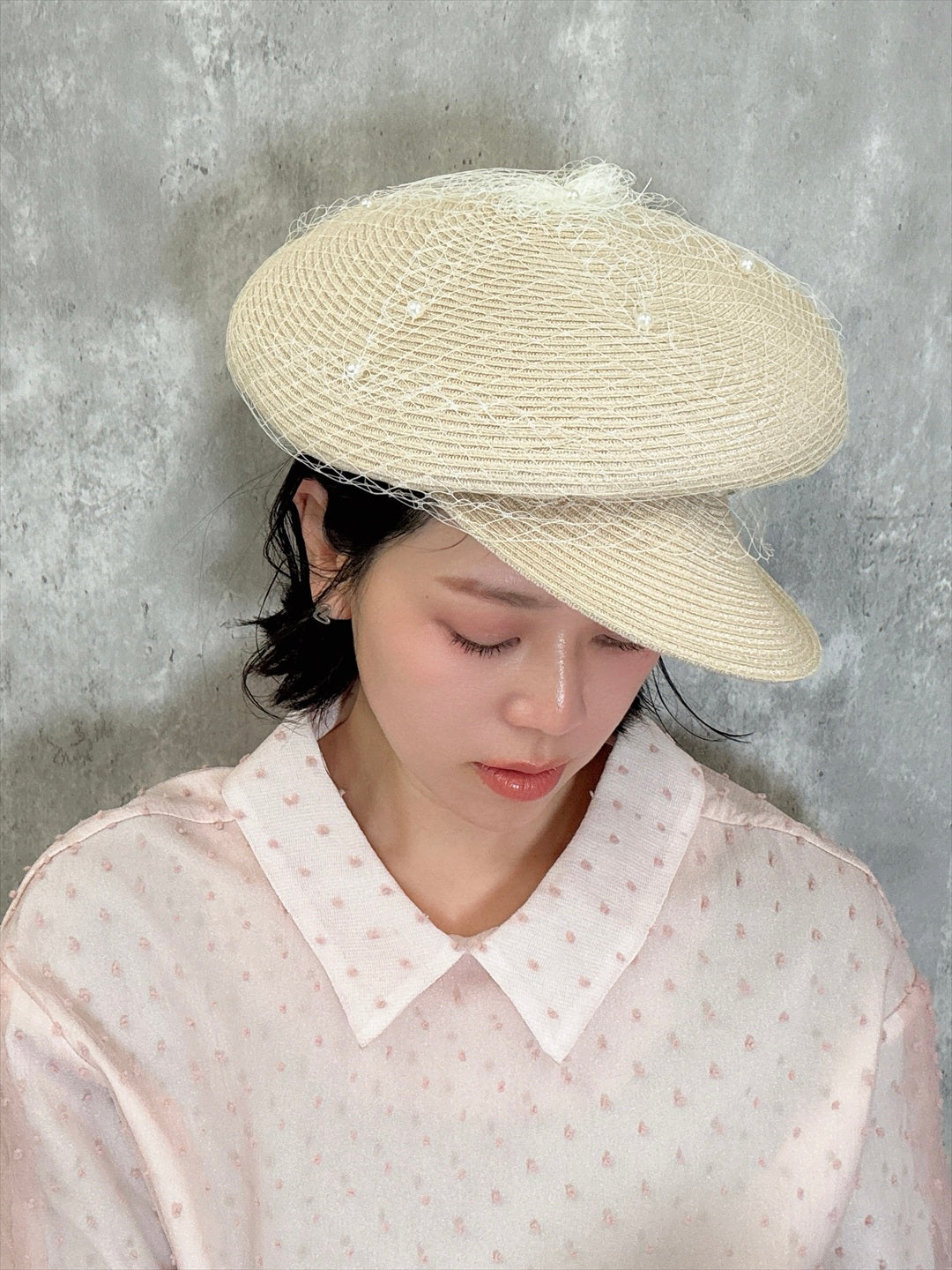 pearl tulle straw cap