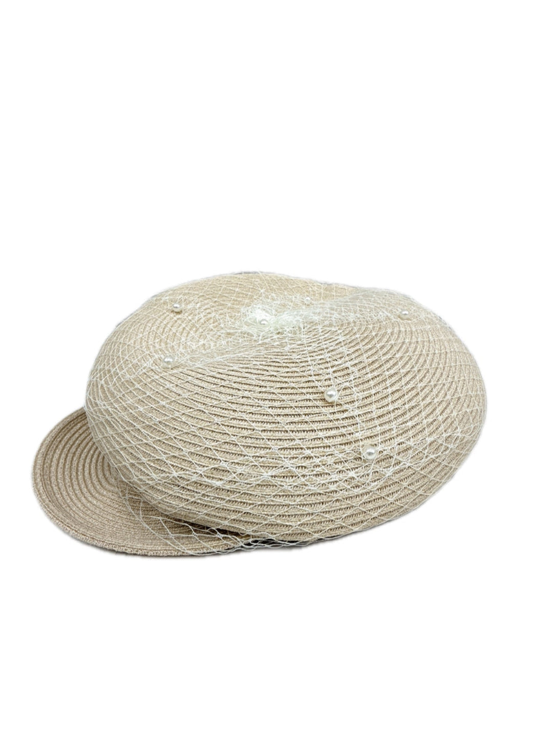 pearl tulle straw cap