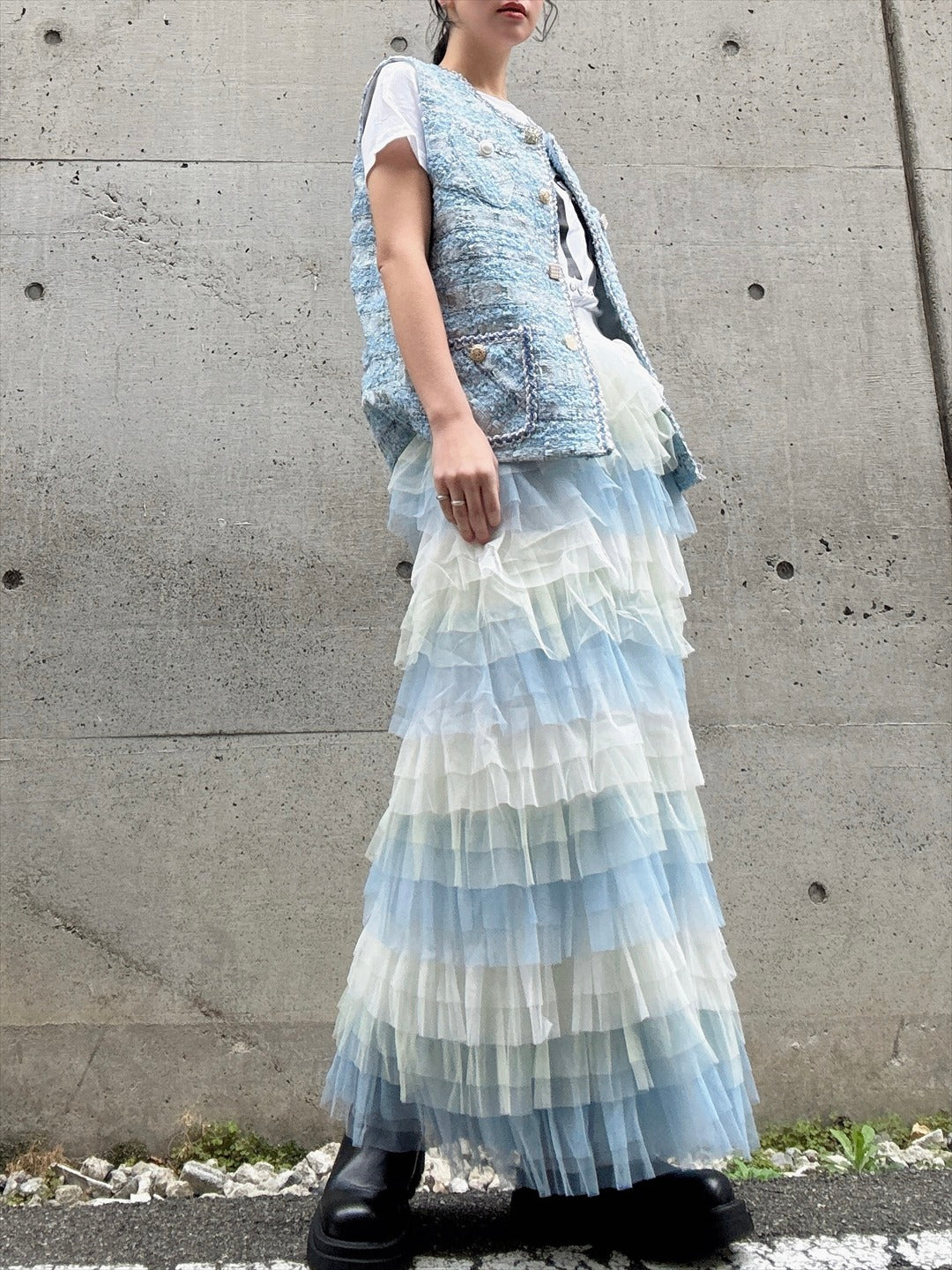 gradient tiered skirt