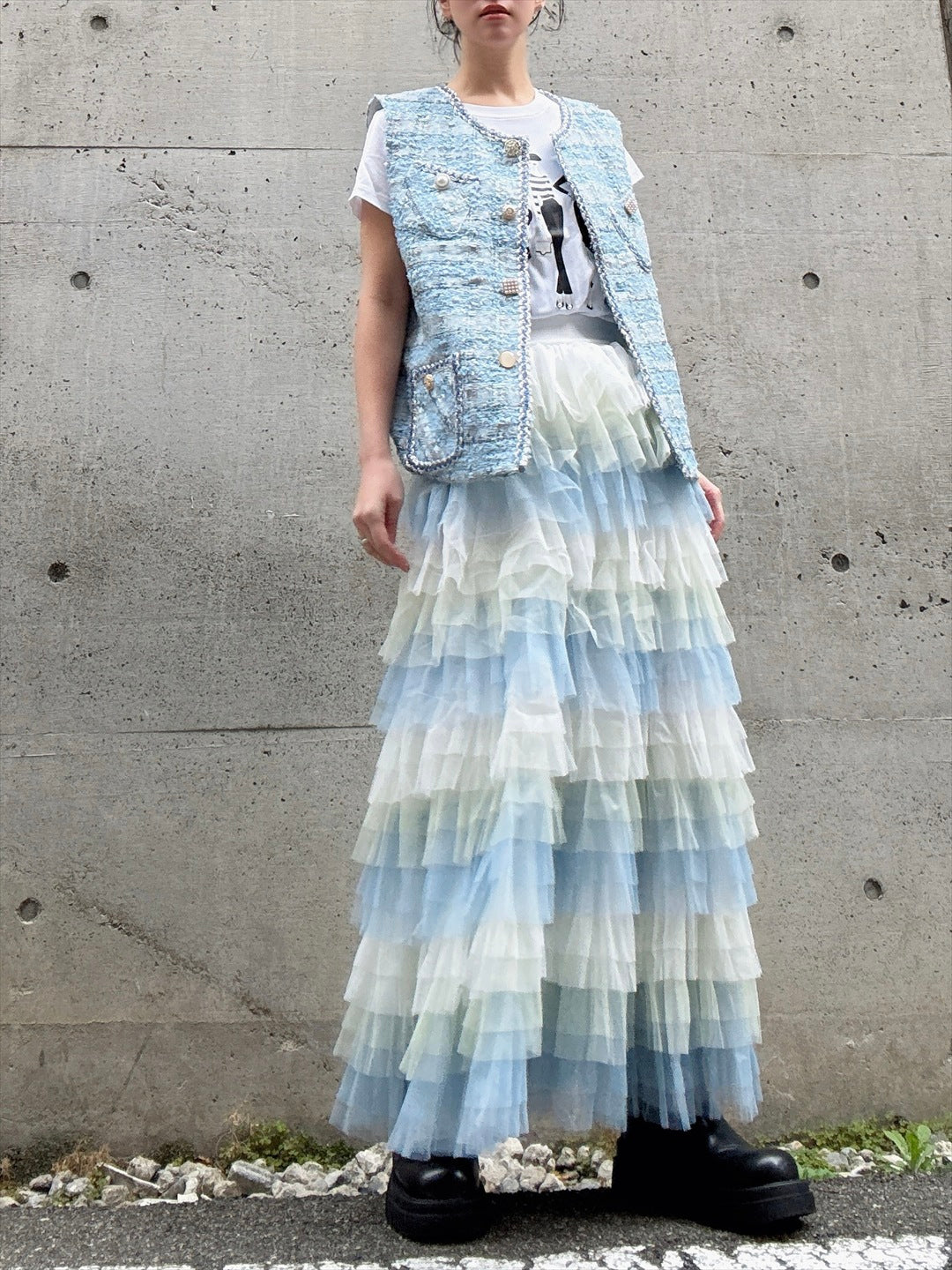 gradient tiered skirt