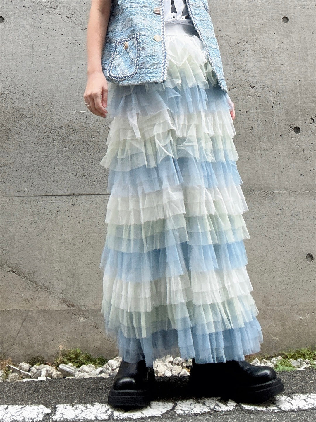 gradient tiered skirt