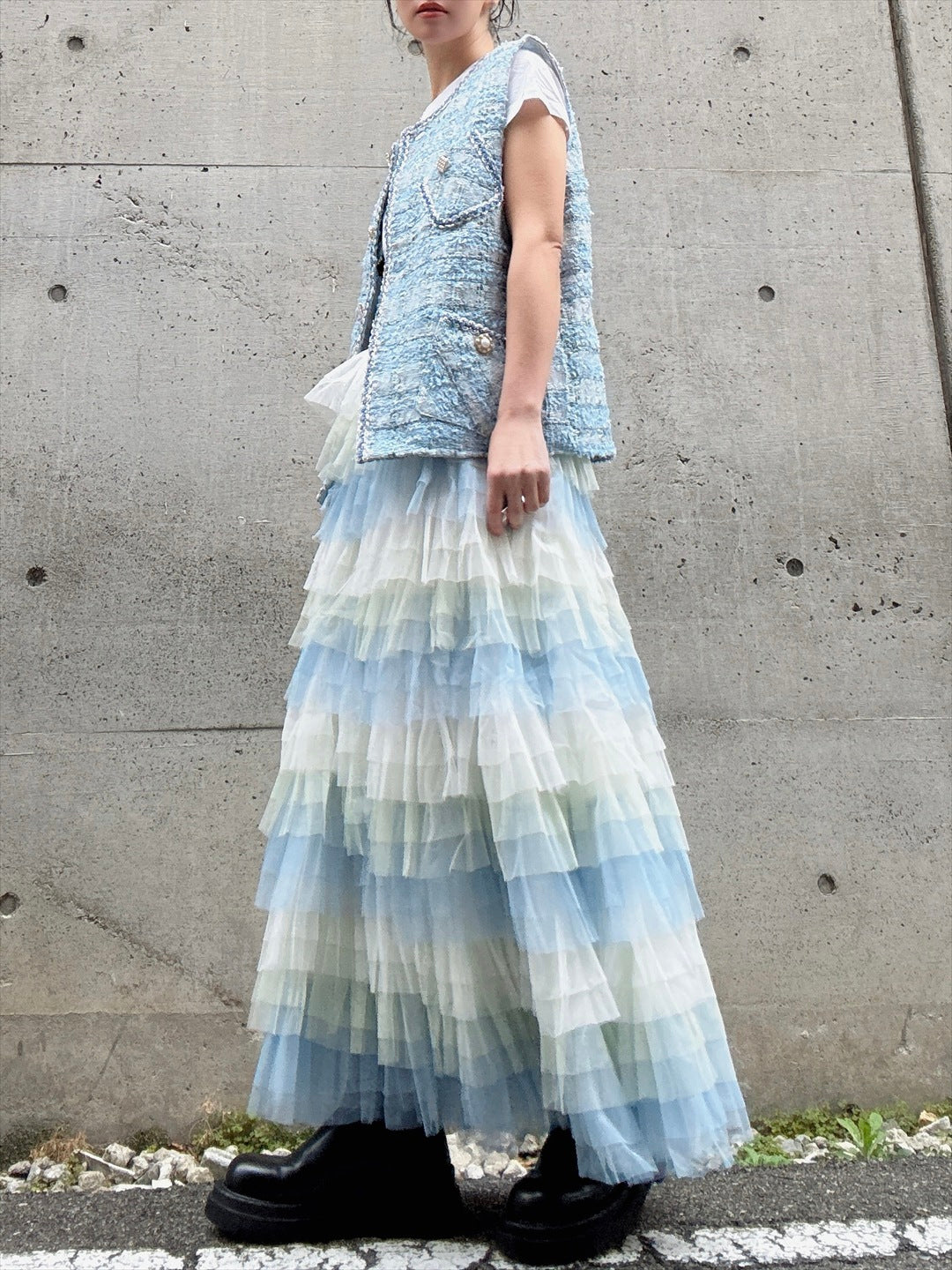 gradient tiered skirt