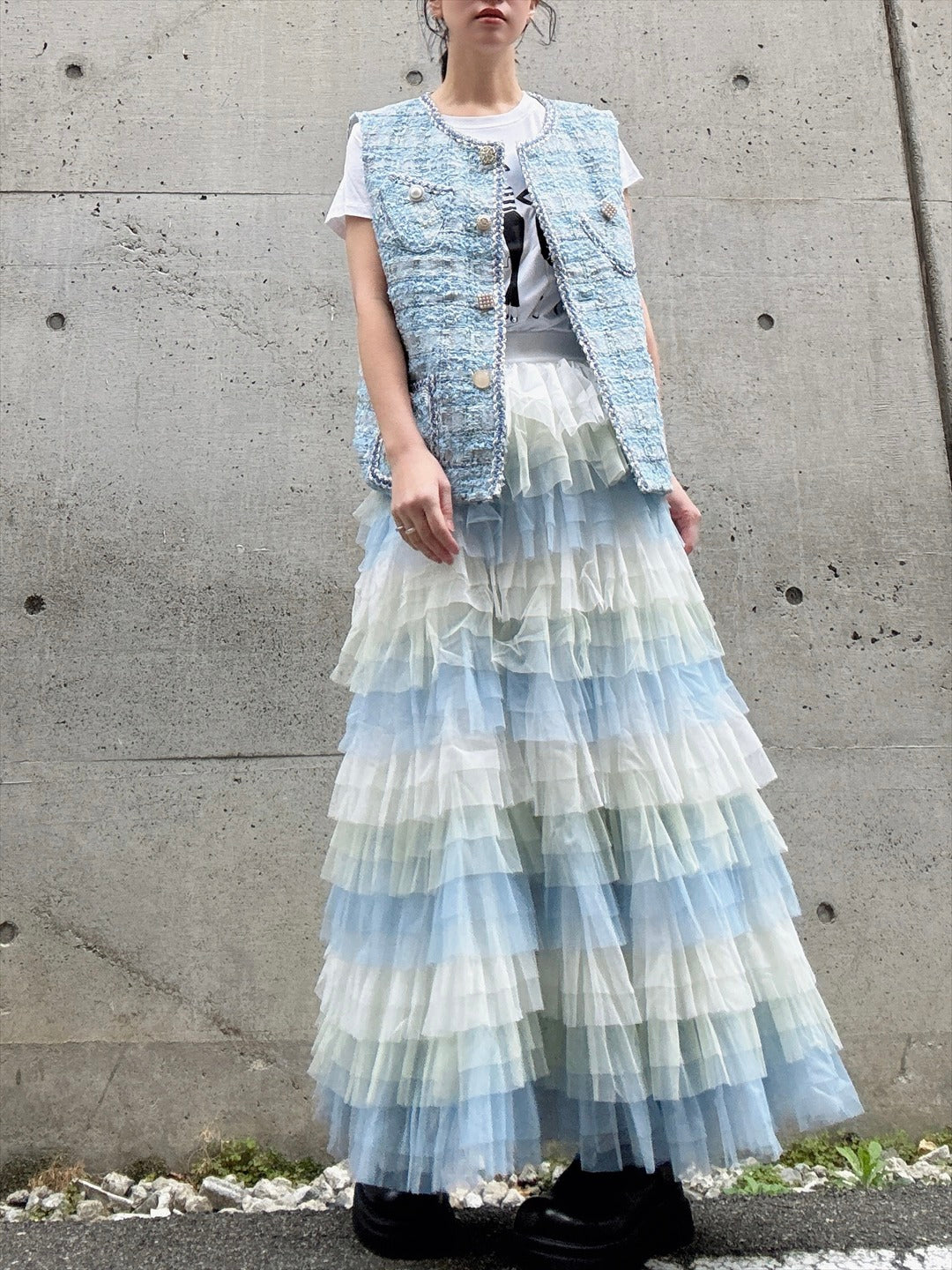 gradient tiered skirt