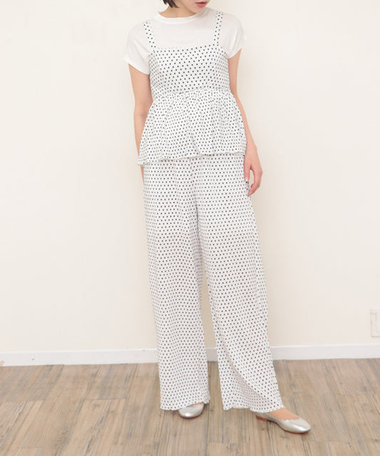 dot pleats camisole＋wide pants setup