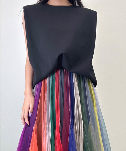 crew neck sleeveless cut and sew (with shoulder pads)