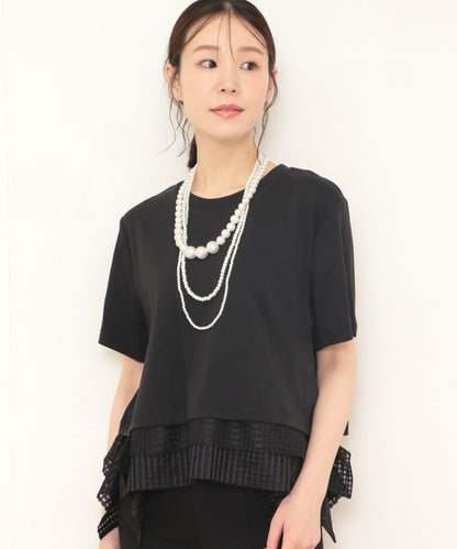 hem 2tiers check frills T-shirt