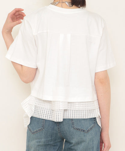 hem 2tiers check frills T-shirt