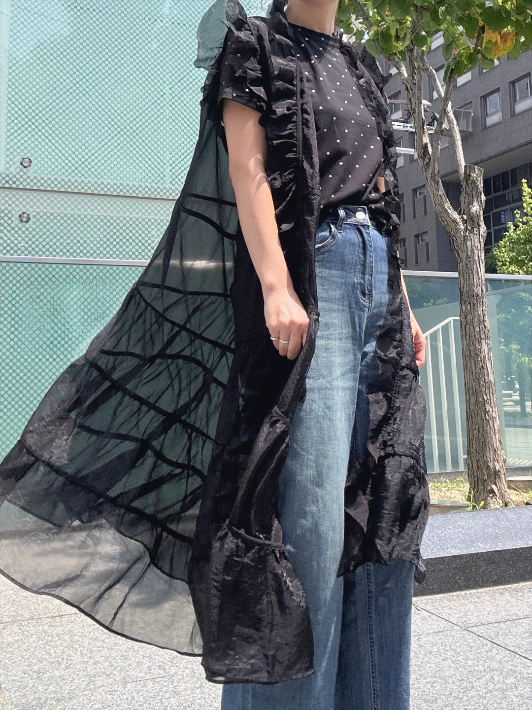 see through frills vest
