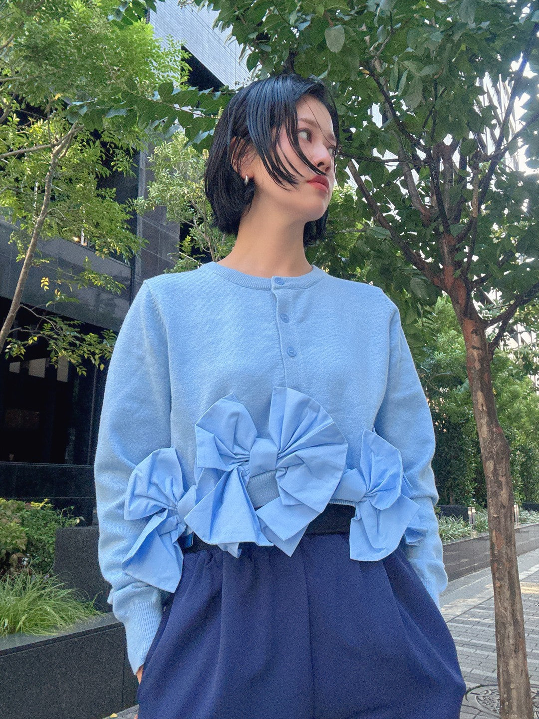 hem ribbon lame cardigan