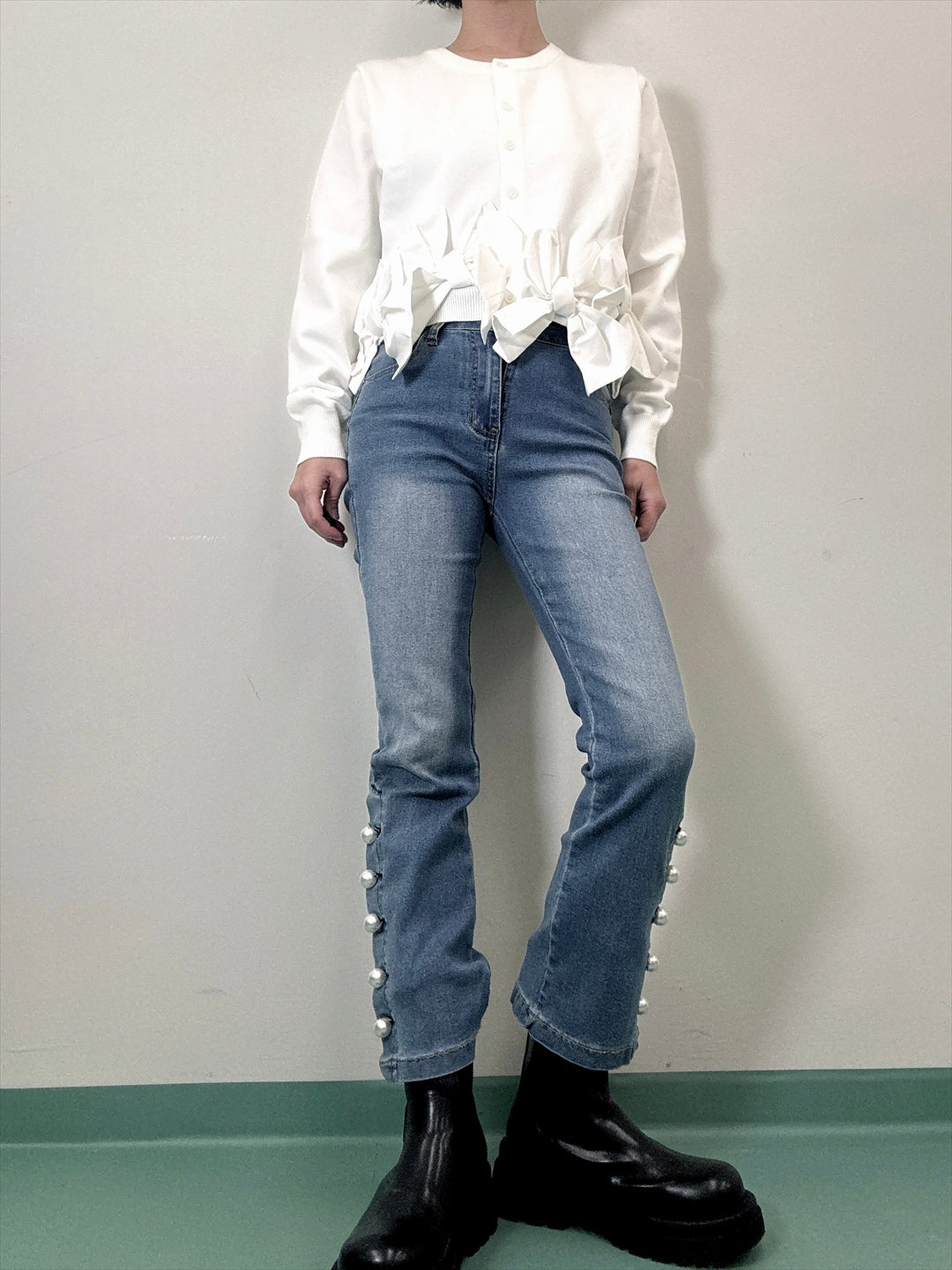 hem ribbon lame cardigan