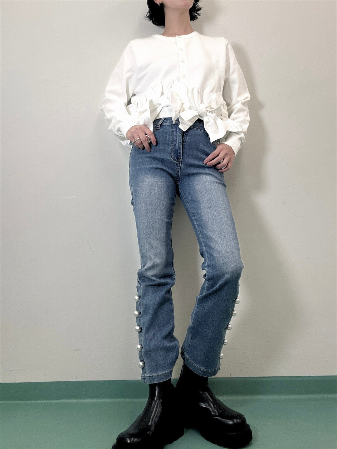 hem ribbon lame cardigan