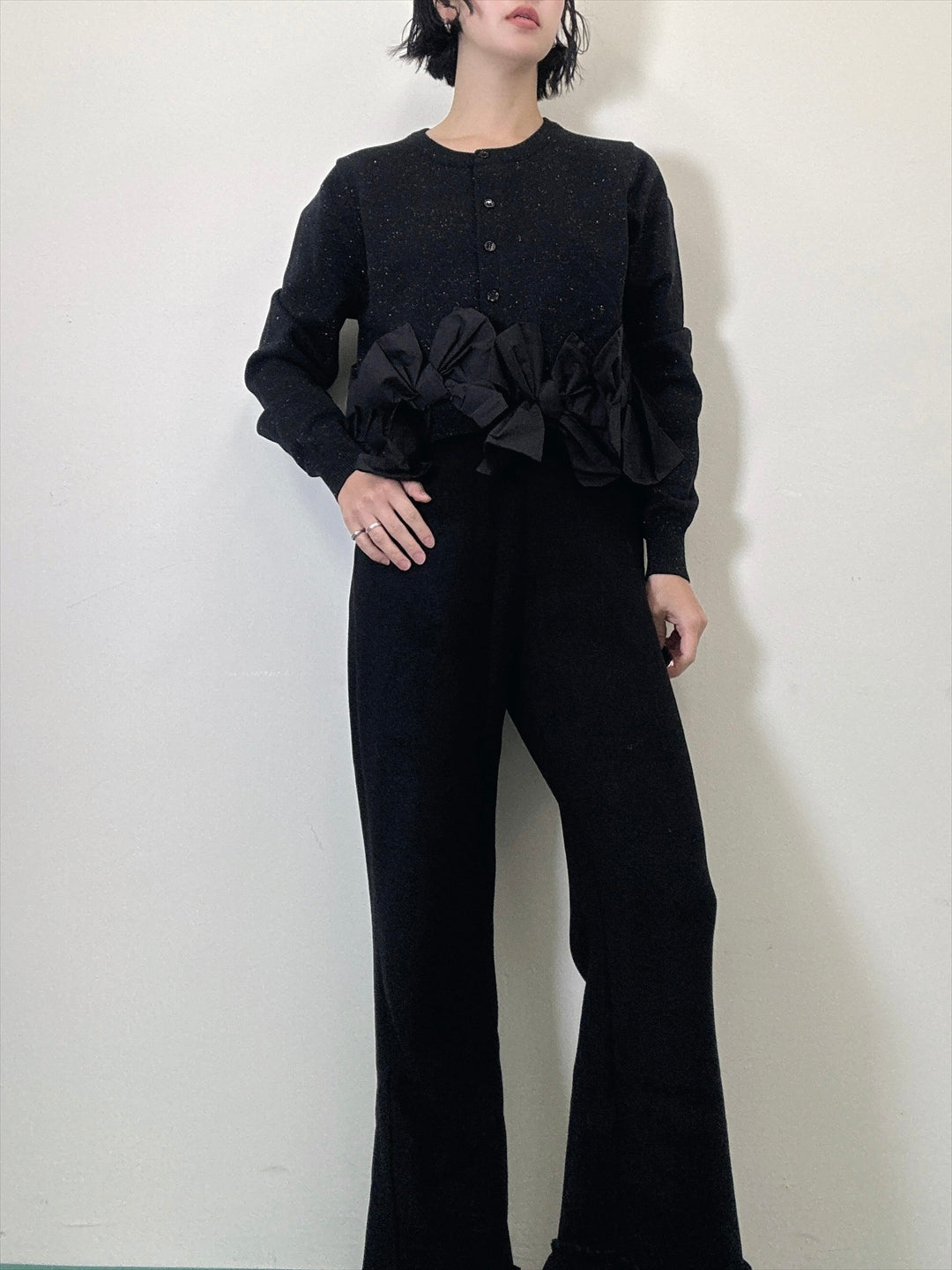 hem ribbon lame cardigan