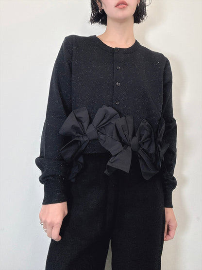 hem ribbon lame cardigan
