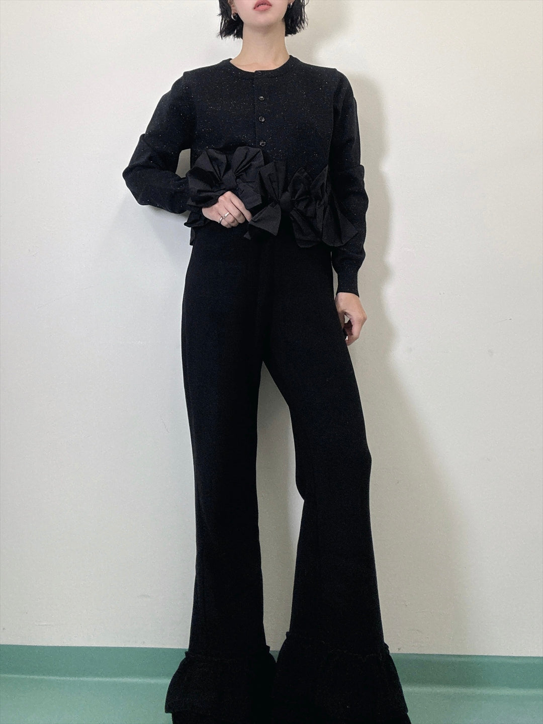 hem ribbon lame cardigan