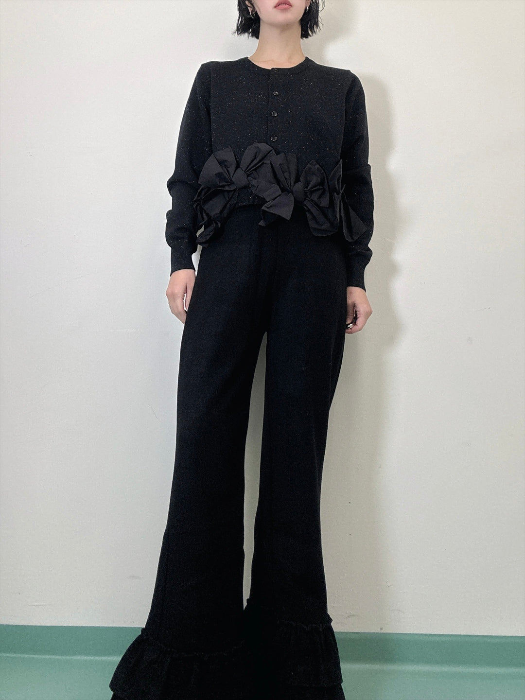 hem ribbon lame cardigan