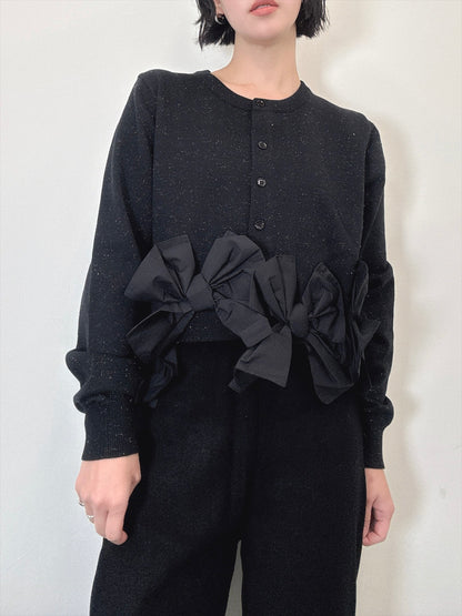 hem ribbon lame cardigan