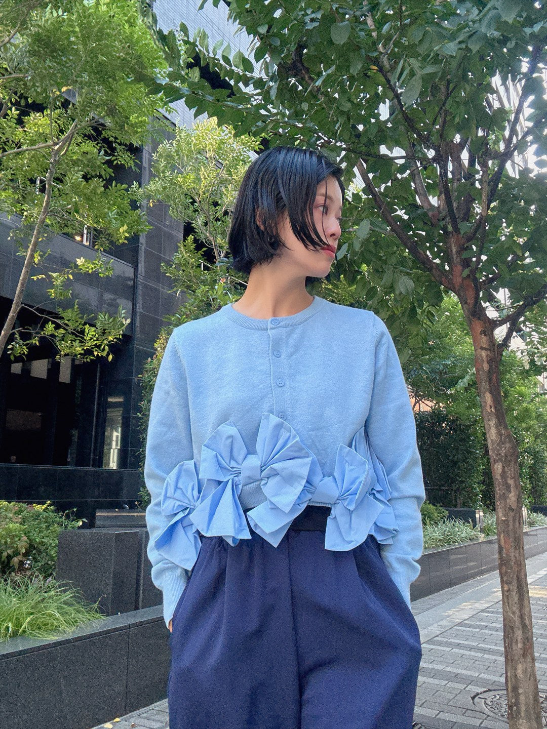 hem ribbon lame cardigan