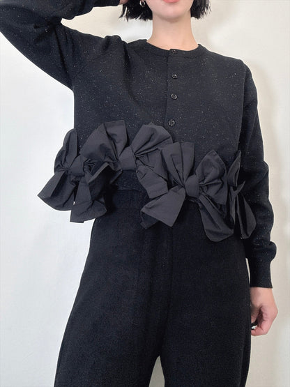 hem ribbon lame cardigan