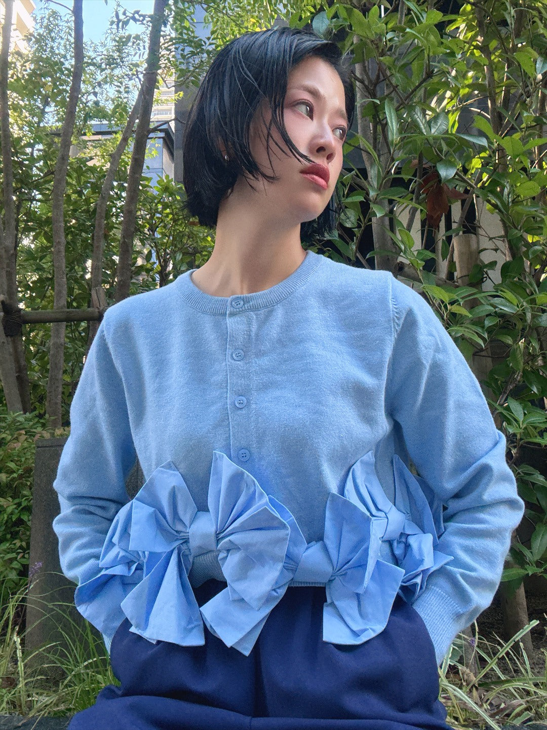 hem ribbon lame cardigan