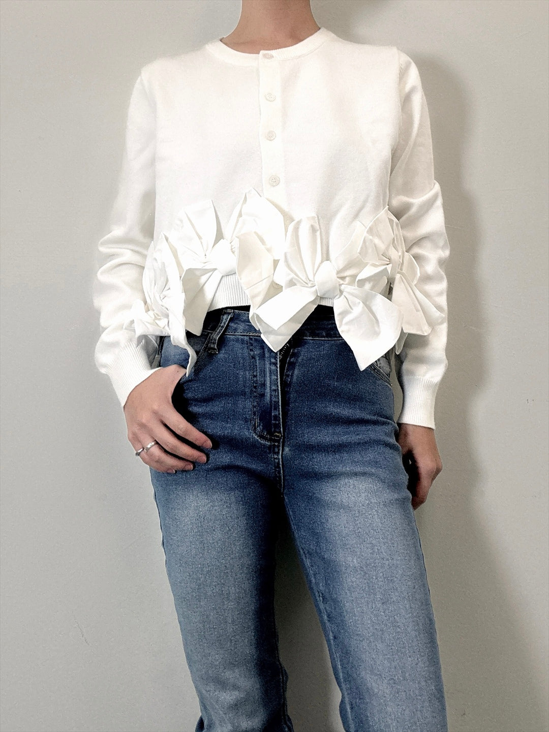 hem ribbon lame cardigan