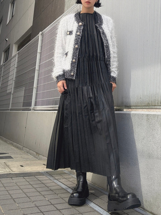 synthetic leather pleats one piece