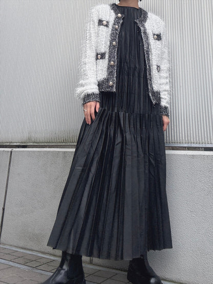 synthetic leather pleats one piece